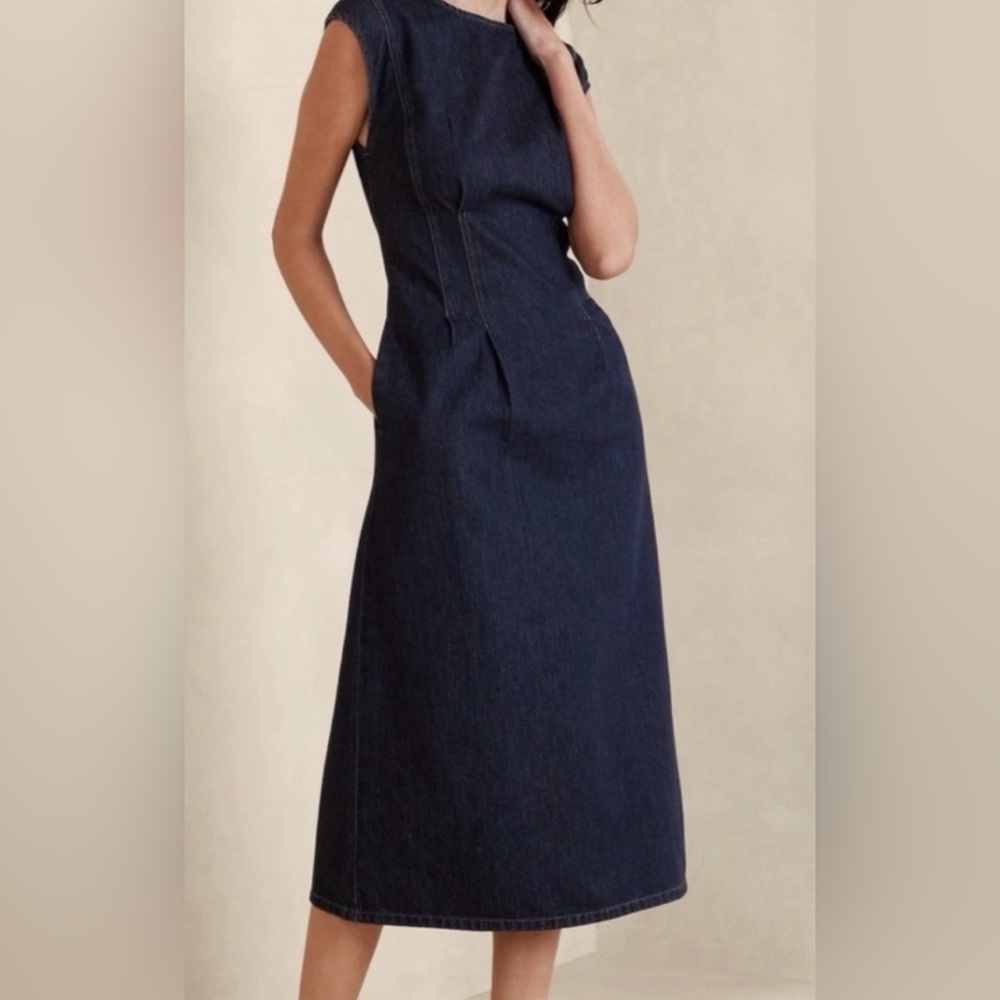Banana Republic Denim Dark Blue Midi Dress